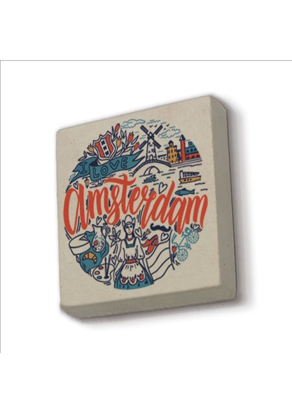 Amsterdam Sembolleri Baskılı Taş Magnet 5x5