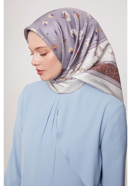 Ekru Zigzag Twill Ipek Eşarp