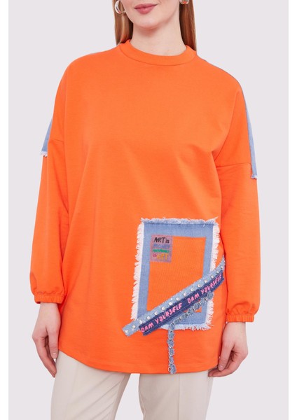 Oranj Şerit Aksesuar Detaylı Sweat indirimleri