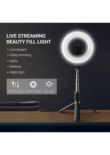 6 Inç LED Halka Işıklı Uzayabilen Sie Çubuğu Tripod - Ayarlanabilir Parlaklık, Bt Kumandalı Canlı Yayın & Makyaj (Yurt Dışından) modelleri