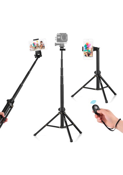 1.5m 2'si 1 Arada Uzatılabilir Alüminyum Sie Çubuğu Tripod ve Uzaktan Deklanşör Iphone/android (Yurt Dışından)