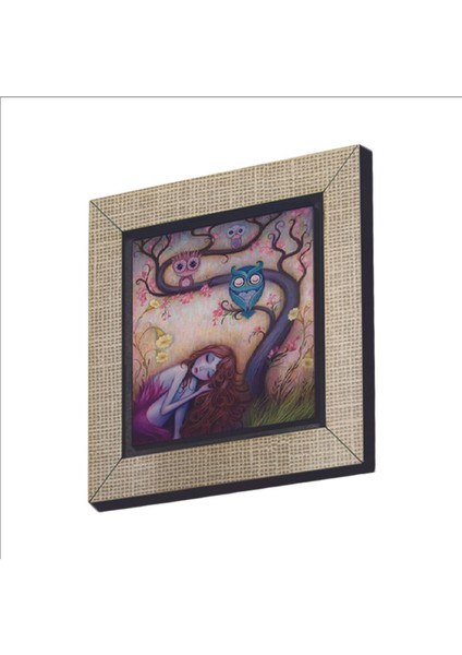 Baykuşlar ve Kız Baskılı Mdf Magnet 7x7