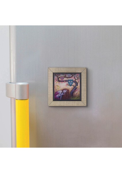 Baykuşlar ve Kız Baskılı Mdf Magnet 7x7