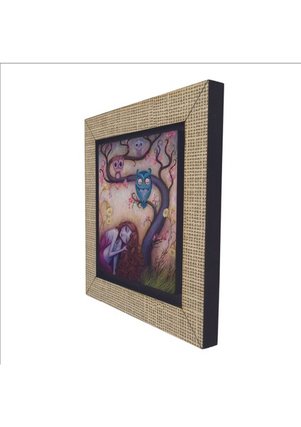 Baykuşlar ve Kız Baskılı Mdf Magnet 7x7