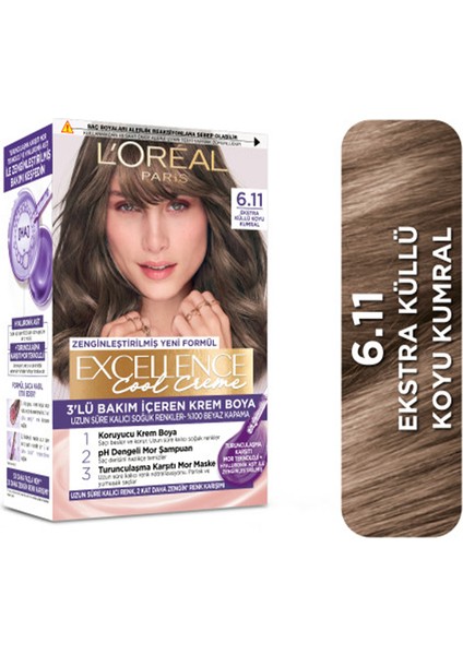 Loreal Paris Excellence Cool Creme 6.11 Ekstra Küllü Koyu Kumral Saç Boyası