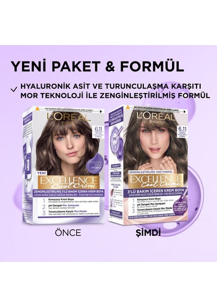 Loreal Paris Excellence Cool Creme 6.11 Ekstra Küllü Koyu Kumral Saç Boyası