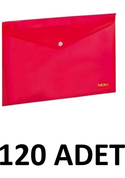 120 Adet Şeffaf A4 Çıtçıtlı Dosya Zarf Dosya Kırmızı