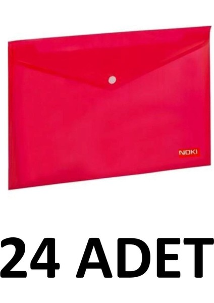 24 Adet Şeffaf A4 Çıtçıtlı Dosya Zarf Dosya Kırmızı