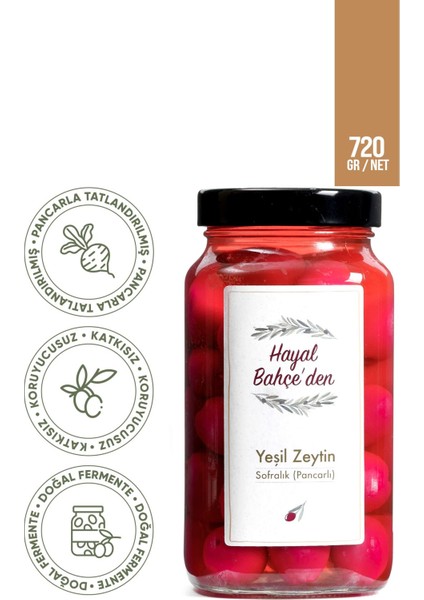 Pancarlı Yeşil Zeytin %100 Doğal Premium Net 720 Gr. | Doğal Fermente, Katkısız Koruyucusuz