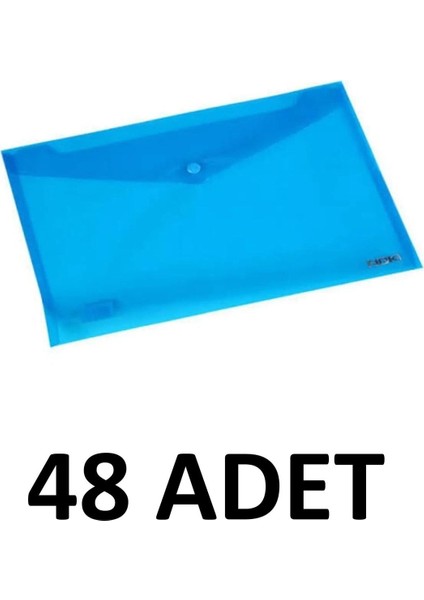 48 Adet Şeffaf A4 Çıtçıtlı Dosya Zarf Dosya Mavi