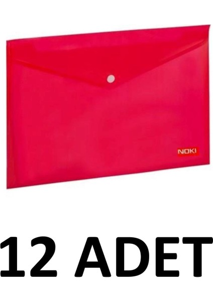 12 Adet Şeffaf A4 Çıtçıtlı Dosya Zarf Dosya Kırmızı