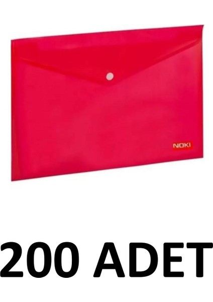 200 Adet Şeffaf A4 Çıtçıtlı Dosya Zarf Dosya Kırmızı