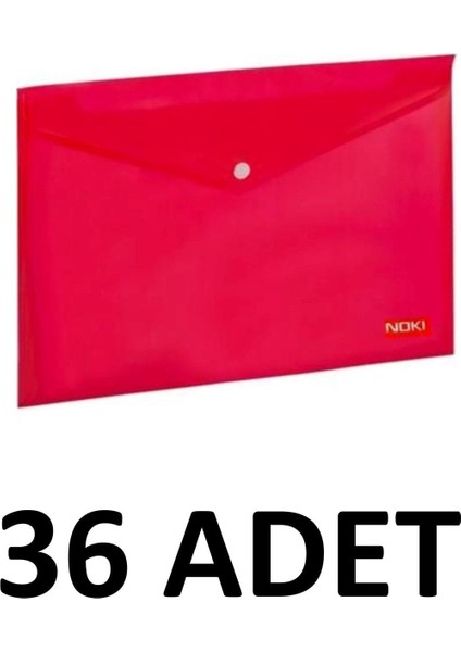 36 Adet Şeffaf A4 Çıtçıtlı Dosya Zarf Dosya Kırmızı