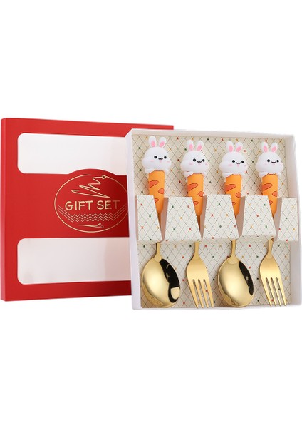 Paslanmaz Çelik Kaşık ve Çatal Çatal Bıçak Kaşık Seti Karikatür Sevimli Bebek Tatlı Kaşığı ve Çatal Meyve Çatalı Seti (Yurt Dışından)