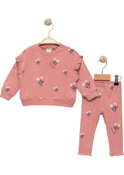 Kız Bebek Pembe Sweatshirt ve Fitilli Tayt - Alt Üst Takım