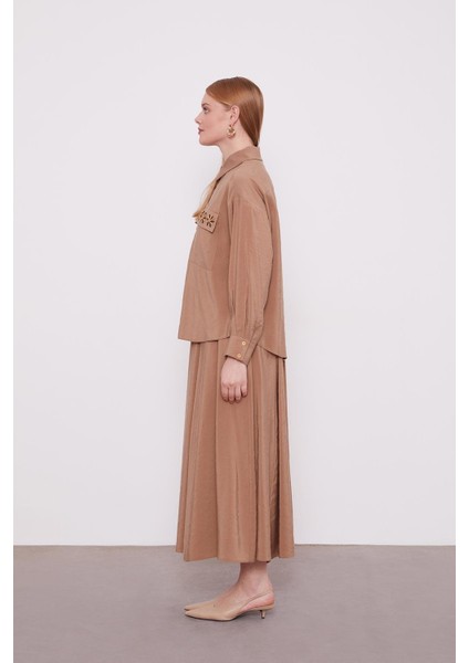 Camel Cep Boncuk Papatya Detaylı Etek Takım fiyatları