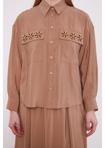 Camel Cep Boncuk Papatya Detaylı Etek Takım fırsatları