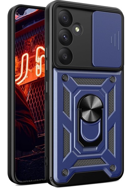 Samsung Galaxy A36 Kılıf Kamera Korumalı Sürgülü Yüzüklü Standlı Armor Military Tank Kızaklı Kapak