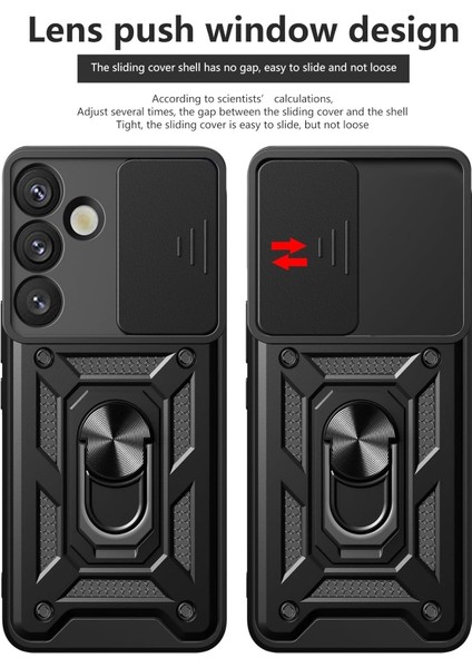 Samsung Galaxy A36 Kılıf Kamera Korumalı Sürgülü Yüzüklü Standlı Armor Military Tank Kızaklı Kapak