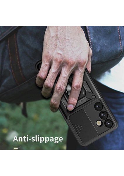 Samsung Galaxy A36 Kılıf Kamera Korumalı Sürgülü Yüzüklü Standlı Armor Military Tank Kızaklı Kapak