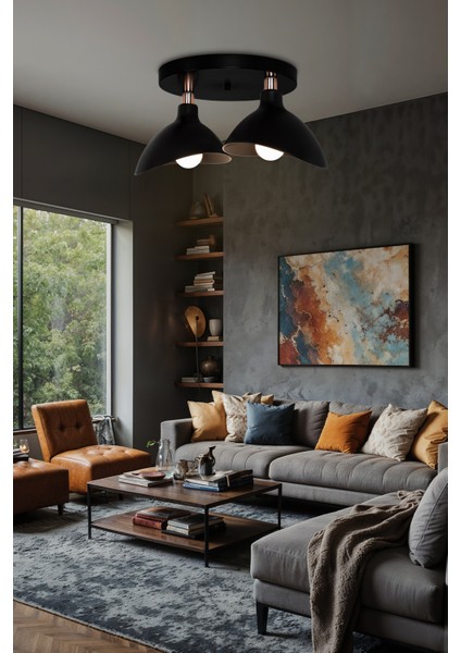 Esta Ikili Plafonyer Avize Siyah