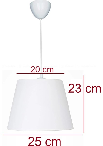 Beyaz Konik 20 x 25 Kumaş Kaplama 2.li Set Yatak Odası Genç ve Çocuk Odası Avize ve Abajur Seti