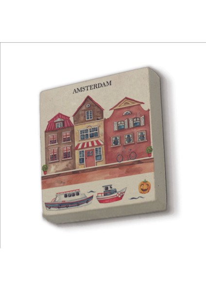 Amsterdam Görseli Baskılı Taş Magnet 5x5