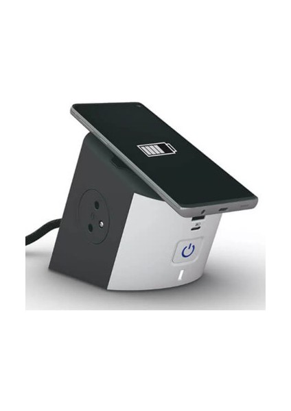 Kablosuz Şarj Multı-Outlet 2 Priz Type A Type C USB 2 Metre Kablo