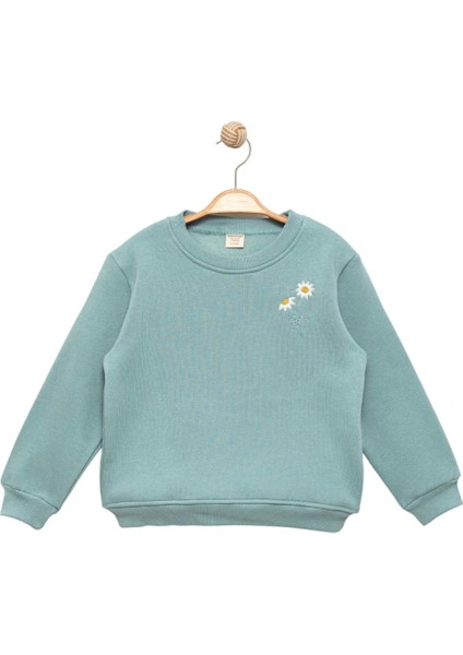 Kız Çocuk Yeşil Sweatshirt Papatyalı - Kız Çocuk Giyim