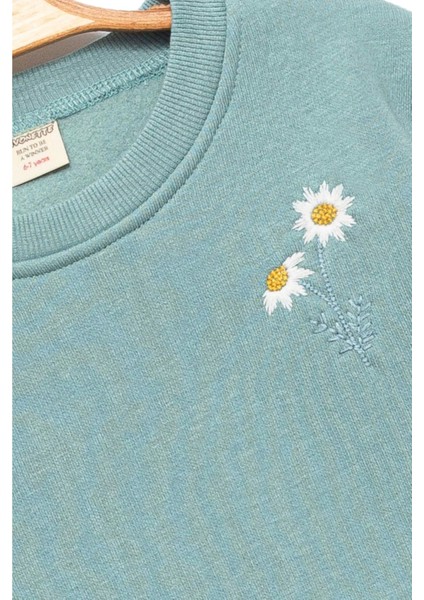 Kız Çocuk Yeşil Sweatshirt Papatyalı - Kız Çocuk Giyim modelleri