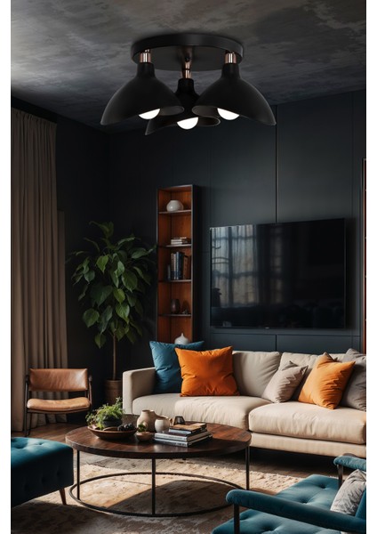 Esta Üçlü Plafonyer Avize Siyah