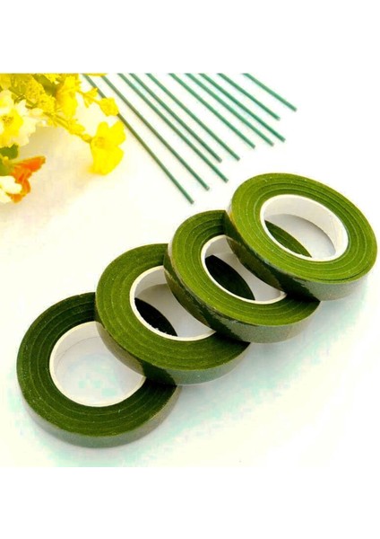 Yapışkanlı Çiçek Bandı - Açık Yeşil - 1 cm x 35 Metre - Çiçek Teli Sarma Bandı, 1 Adet