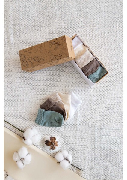 Organik Bebek Çorabı Kız Çocuklar İçin %100 Pamuklu 5'li Kutulu Set Canlı Renkler