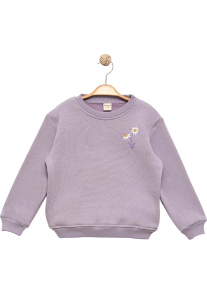 Kız Çocuk Papatyalı Lila Sweatshirt - Şık Kız Giyim