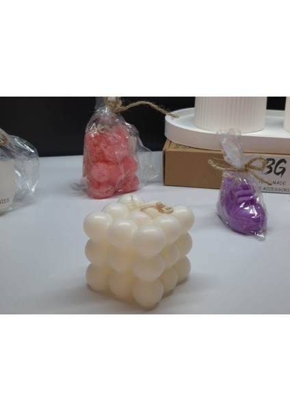 Vanilya Kokulu Beyaz Renkli Bubble Kare Mum fiyatları