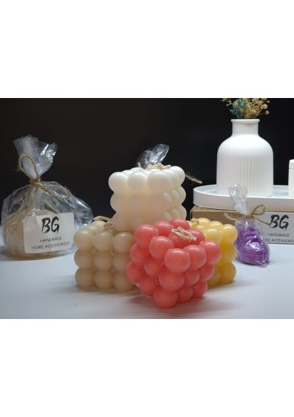 Vanilya Kokulu Beyaz Renkli Bubble Kare Mum modelleri