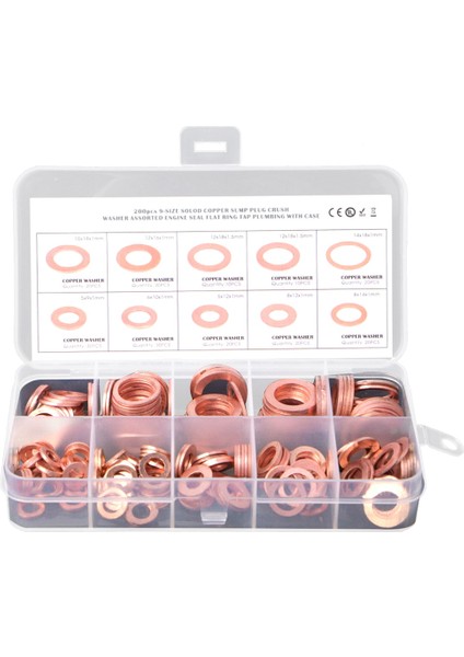 200 Adet O Ring Bakır Metrik Yıkayıcılar Çeşitler Kiti Düz Sızdırmazlık Yıkayıcı 9 Boyutları M5 M6 M8 M10 M12 M14 (Yurt Dışından)