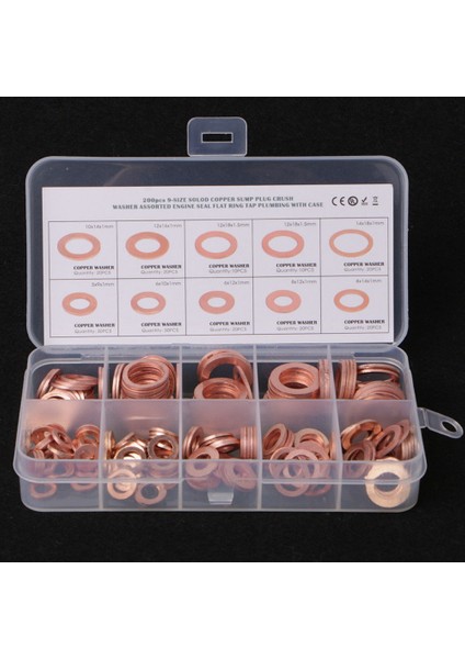 200 Adet O Ring Bakır Metrik Yıkayıcılar Çeşitler Kiti Düz Sızdırmazlık Yıkayıcı 9 Boyutları M5 M6 M8 M10 M12 M14 (Yurt Dışından)