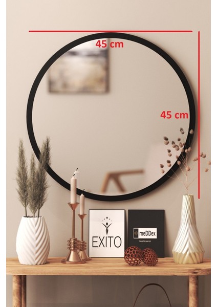 Yuvarlak Siyah Ahşap Aynası, Oturma ve Ofis Dekoru, 46 cm