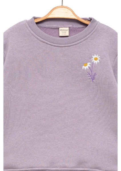 Kız Çocuk Papatyalı Lila Sweatshirt - Şık Kız Giyim fiyatları