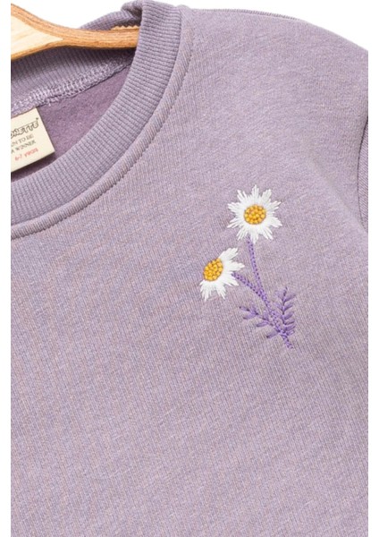 Kız Çocuk Papatyalı Lila Sweatshirt - Şık Kız Giyim modelleri
