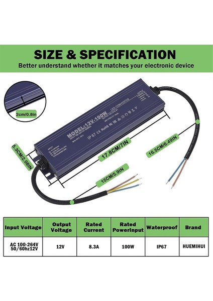 12V LED Sürücü IP67 Su Geçirmez 12V 100W Güç Kaynağı Trafosu 100-264V Ac Ila 12VOLT Dc Düşük Voltaj Çıkışı, Işık Için (Yurt Dışından)