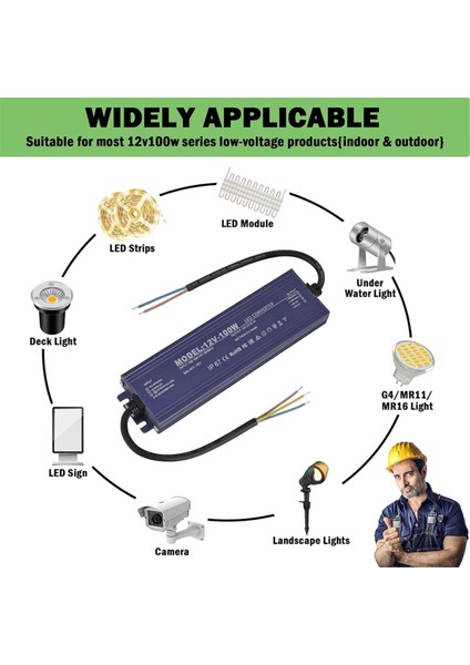 12V LED Sürücü IP67 Su Geçirmez 12V 100W Güç Kaynağı Trafosu 100-264V Ac Ila 12VOLT Dc Düşük Voltaj Çıkışı, Işık Için (Yurt Dışından)