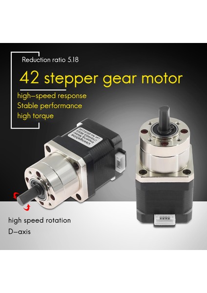 42 Planet Stepper Dişli Motoru 17HS4401S-PG518 H40MM 5.18 Redüksiyon Oranı Hibrit Iki Fazlı Redüktör Motoru (Yurt Dışından)