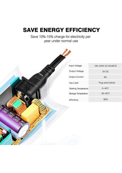 AC100-240V To DC5V8A MAX40W Takım 7A 6A 5A 4A 3A 2A 1A Cihaz Trafo Güç Adaptörü Dönüştürücü Jack (5V 8A)ABD Tak (Yurt Dışından) fırsatları