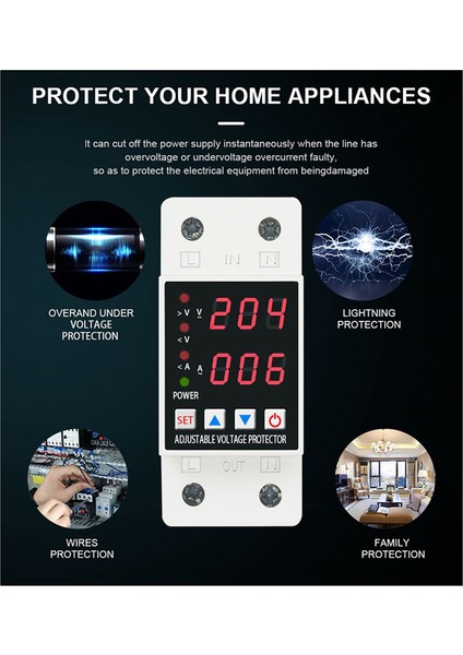 Din Ray Ayarlanabilir Aşırı Gerilim ve Düşük Gerilim Koruyucu Çift Ekranlı Koruyucu Cihaz Rölesi (40A) (Yurt Dışından)