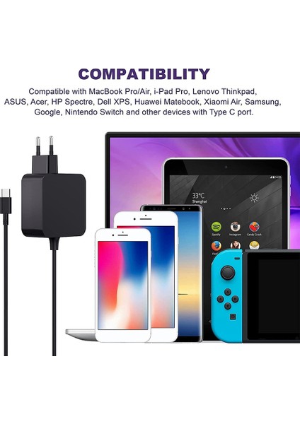 C Tipi Şarj Cihazı 100 W USB C Güç Kaynağı Ac Adaptörü Lenovo / MacBook Pro/air, Dizüstü Bilgisayar Tipi C Pd Güç Kaynağı-Ab Tak (Yurt Dışından) modelleri