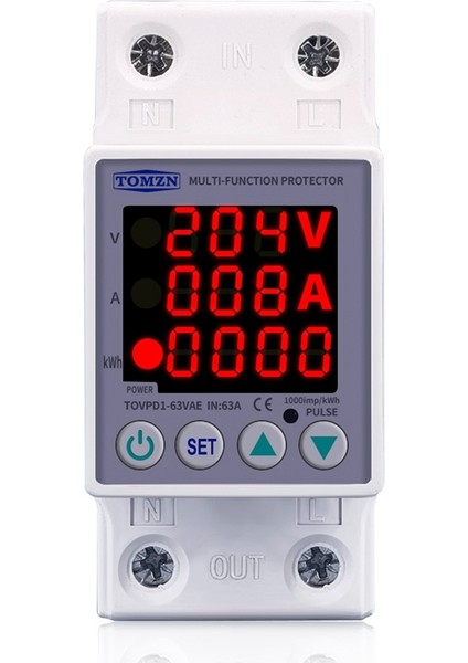 Tomzn 63A 230V 3ın1 Din Ray Ayarlanabilir Aşırı ve Düşük Gerilim Koruyucu Cihaz Koruyucu Röle Aşırı Akım Korumalı (Yurt Dışından)