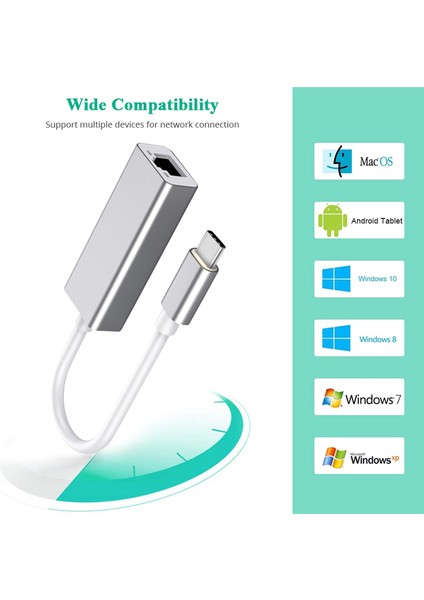 Type-C Gigabit Ağ Kartı Usb-C - RJ45 Ethernet Adaptörü 100MBPS Ağ Kartı MacBook Pro Samsung Galaxy Için (Yurt Dışından) modelleri
