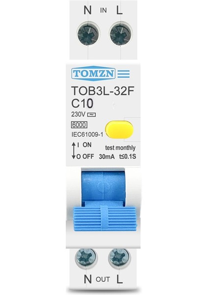 Tomzn 18MM 230V Rcbo 1p+N 6ka Kaçak Akım Diferansiyel Otomatik Devre Kesici Aşırı Akım Kaçak Korumalı, 10A (Yurt Dışından)